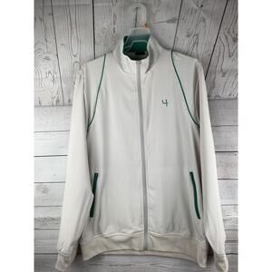 Short Par 4 Jacket Mens Medium cream/green Long Sleeve Full Zip pockets Golf